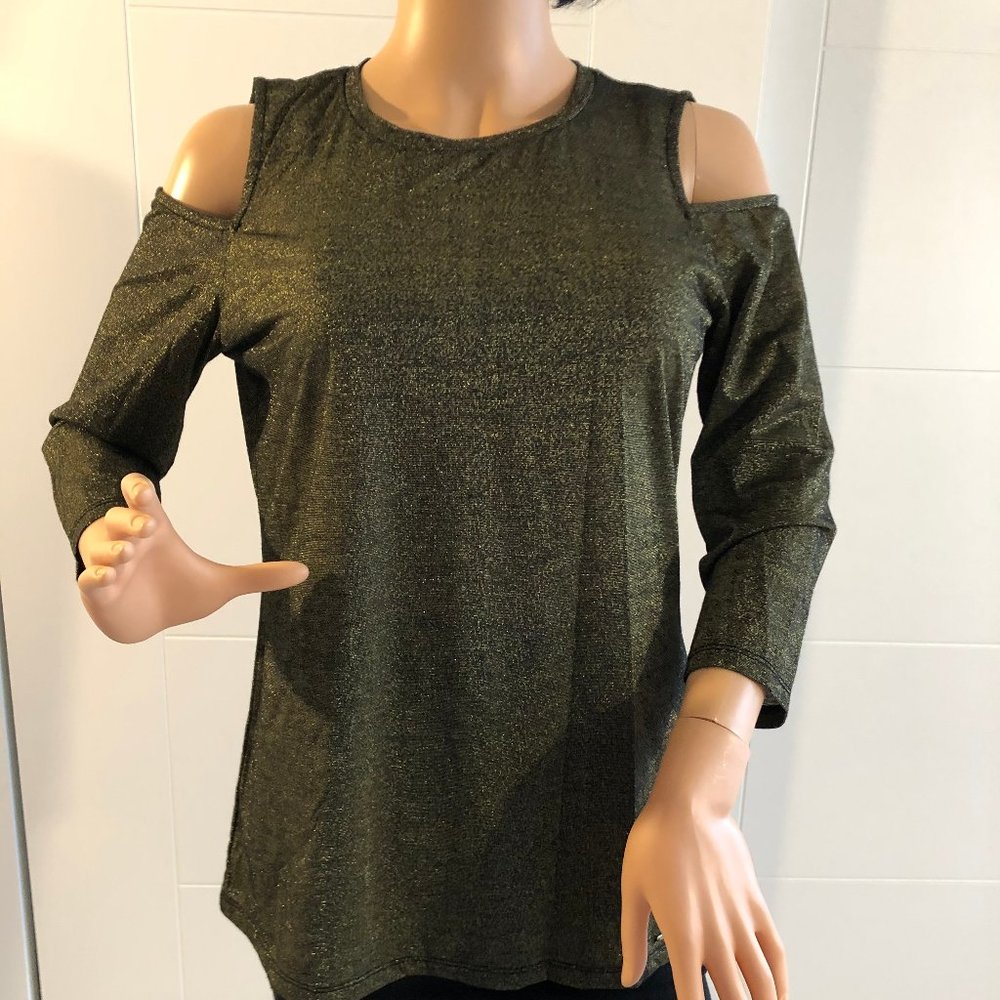 Metallic cold shoulder top